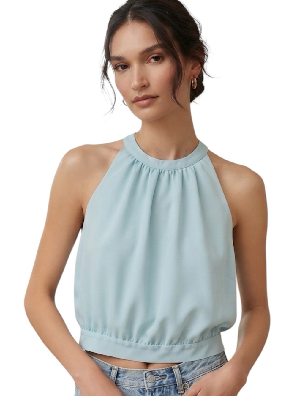 Wilfred NWOT Pale Agua/ Light Blue Gathered Neck/ Halter Blouse Size S